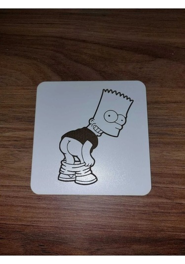 Lavanta Tasarım Bart Simpson P.po Ahşap Bardak Altlığı Beyaz