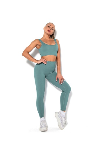 Konesam Kadınlar İçin Elastik Nihai Konforlü Spor Seti - Akıllı Ter Emici Triko, Yoga Ve Fitness İçin Dik Yaka Büstiyer + Tayt L, Mavi Gri SiYAH