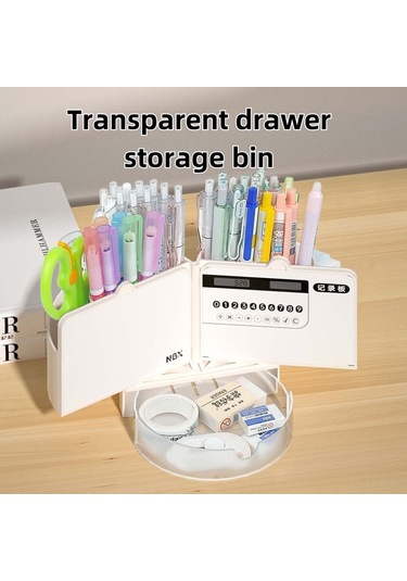 Suofeng 6 Bölmeli Kalemlikli Çok Amaçlı Masa Organizatörü - Aynalı, Yazı Tahtalı, Hesaplamalı Beyaz