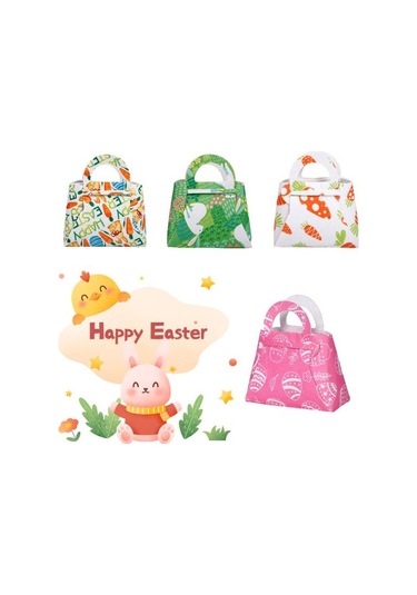 Pembe Paskalya Çanta Temizle Baskı Keçe Sevimli Havuç Tavşan Desen Dıy Şeker Ambalaj Tote Çanta Ev Dekor Pembe