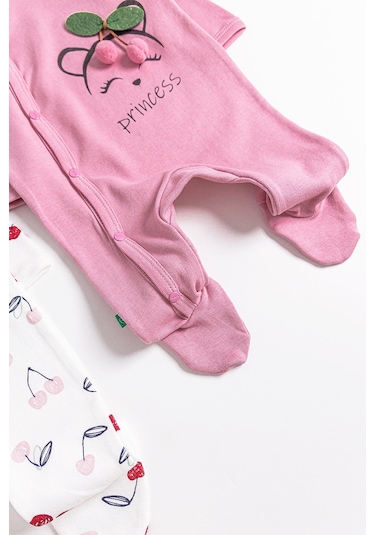 Kiraz Desenli 2'li Uzun Kollu Kız Bebek Tulum Takım 001