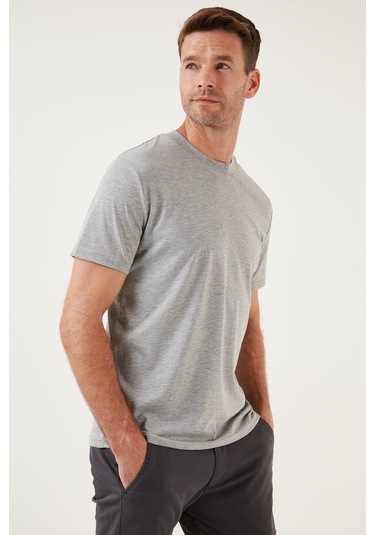 Buratti Pamuklu Regular Fit Bisiklet Yaka Basic Erkek T Shirt 59020201 Gri Melanj