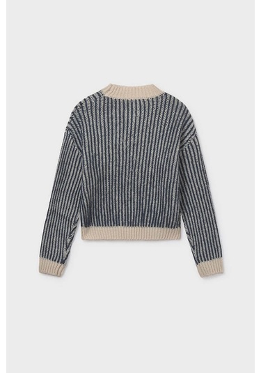 Kız Çocuk Çizgili Triko Kazak Yeşil Charcoal Melange