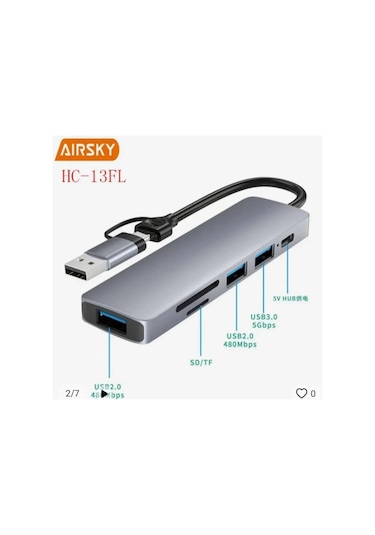 Airsky Hc13fl 5 İn 1 Usb Type-c 2 İn 1 Çevirici