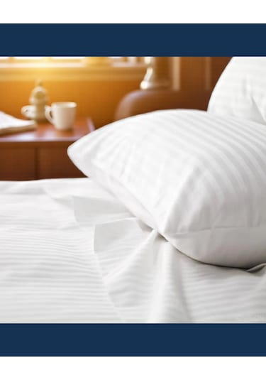 Solivane Otel Tipi Lüks Yastık Kılıfı 83 Tel Pamuk Saten Çizgili Kumaş Queen Size 60x80 Beyaz-2