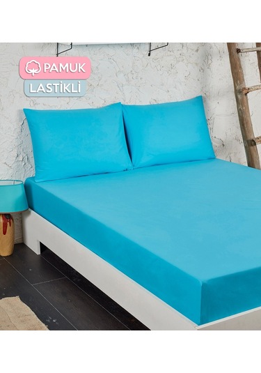 Çift Kişilik Ranforce Kumaş Lastikli Fitted Çarşaf Takımı Turkuaz