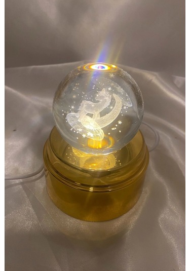 3d Led Işık Cam Küre Tek Renk Kristal Küre Fantezi Dekoru Gece Lambası Günışığı Gold Dönene Kaideli 6 Cm Unikorn Ay