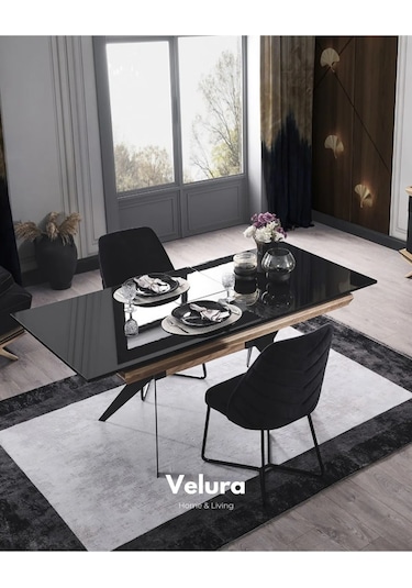 Okyanus Yemek Odası Takımı Yemek Masası + 4 Adet Sandalye Siyah