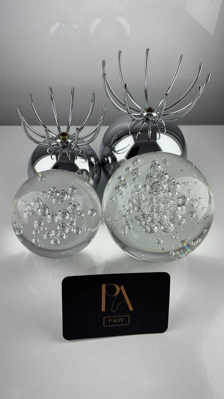 Krom 2'li Kristal Dekoratif Obje Biblo Süs Eşya Salon Aksesuar Tv Sehpa Masa Konsol Ofis Salon Dekor