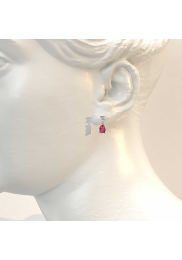 Fuşya Damla Taşlı Beyaz Gümüş Küpe