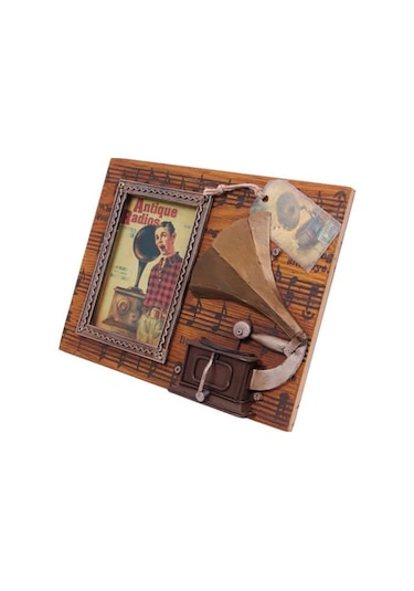 Dekoratif Metal Çerçeve Gramofon Dekorlu Vintage Hediyelik