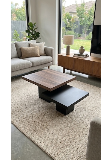 Most Marmoris Mermer Görünümlü %100 Mdf Orta Sehpa Set Siyah - Ceviz