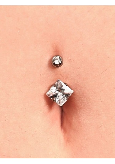 Çift Zirkon Taş Kare Detay Göbek Piercing 316l Cerrahi Çelik-gbkpr74 Çok Renkli