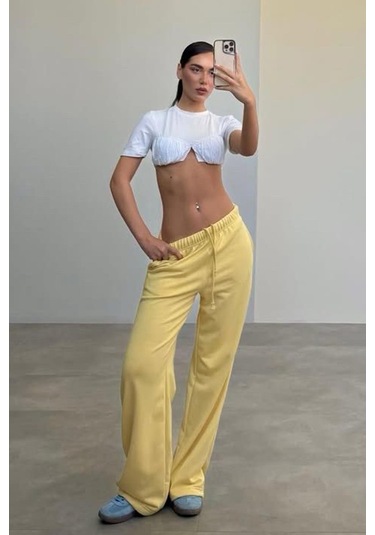 Madmext Sarı Bol Paça Kadın Eşofman Altı Mg2279 Sarı