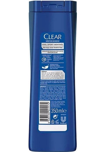 Clear Men Cool Sport Mentol Jel Formül Kepeğe Karşı Etkili Şampuan 350 ML