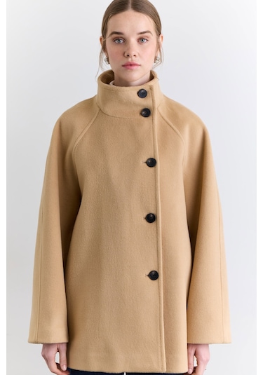 Manuka Yüksek Yaka Kruvaze Kaban Camel Aw25kbn00019-05 Camel
