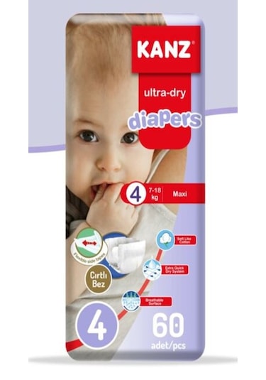 Kanz Ultra-Dry Diapers Bebek Bezi 4 Numara Maxi Mega Paket 60 Adet