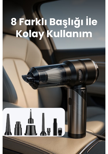 Yeni 16000pa Güçlü Portatif Vakumlu Ve Üflemeli Katlanabilir Araç Içi Süpürge Pro Hl-121 Siyah