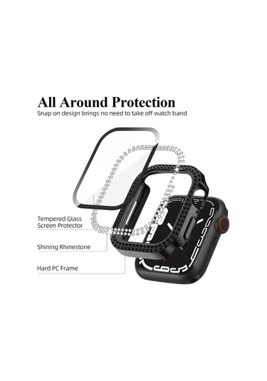 Temperli Cam Ekran Koruyuculu Apple Watch İle Uyumludur, Siyah Gül Altın/gül Altın Siyah Gül Altın/gül Altın