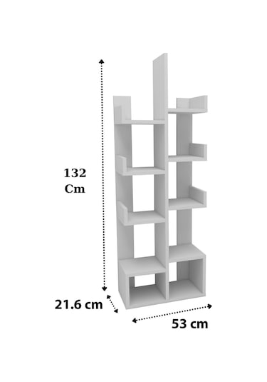 Gemini 10 Bölmeli Raflı Dekoratif Kitaplık Ofis Kitaplığı Dolap Evrak Rafı Ev Ofis Rafı - Beyaz