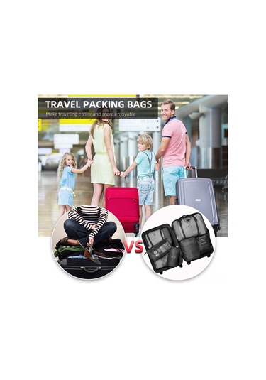 Mufunye Seyahat Çantası Organizatörü 7 Parça Su Geçirmez Sıkıştırma Çantaları Siyah