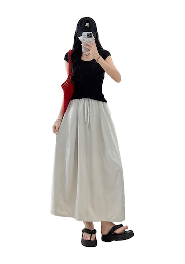 Zayıflatıcı Yüksek Bel İş Kıyafeti Patchwork Çiçek Tomurcuğu Etek Haki