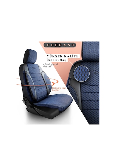 Panda Elegant Serisi Dokuma Kumaş Oto Koltuk Kılıfı - Mavi - Siyah