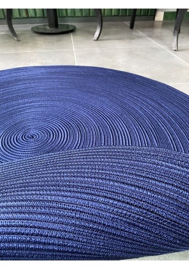 Siyah Jüt Yuvarlak Hasır Görünümlü Klasik Halı Kilim Lacivert