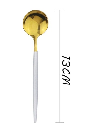 Beyaz & Altın 6 Adet Siyah Yemek Takımı Kaşık Seti Ayna Paslanmaz Çelik Çatal Bıçak Kaşık Seti Yemek Takımı Kahve Çay Kaşığı Sofra Ev Mutfak Gümüş Beyaz - Altın