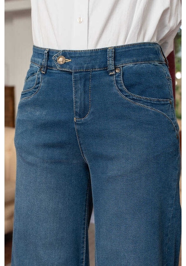 Neways 1067-denim Bol Paça Pantolon Koyu Mavi Mavi