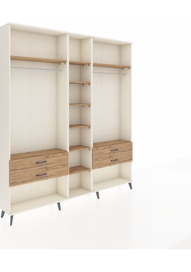 Arges Dolap 10 Raflı 4 Çekmeceli 2 Askılı 220x30x243 Aytaşı-çam/çam Atlas Çam/atlas Çam
