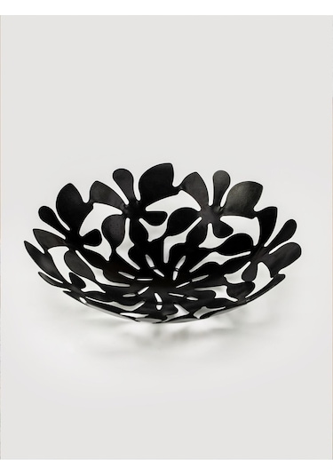 Daisy Dekoratif Metal Meyvelik, Metal Kase, Tabak 33cm - Siyah
