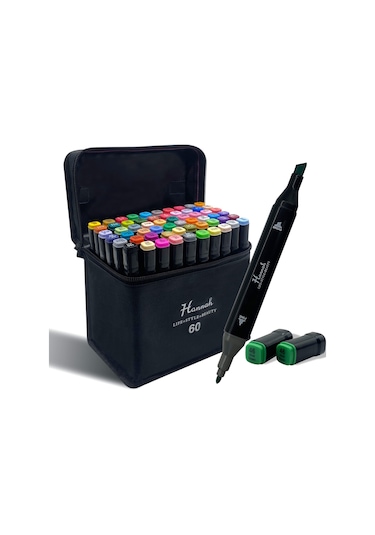 Hannah 60 Parça Siyah Çantalı Çift Taraflı Marker Seti