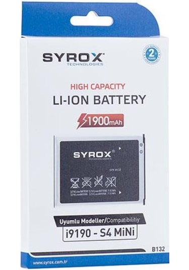 Syrox Samsung Uyumlu S4 Mini / İ9190 Batarya B132