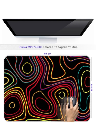 İlyuka Mousepad 40x30cm Gaming Oyuncu Mp374030 Colored Topography