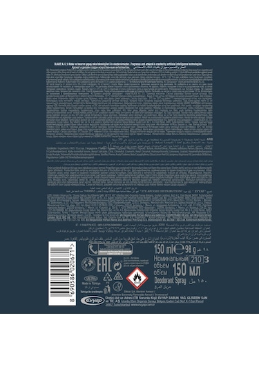 Blade Artificial Intelligence 2.0 Erkek Sprey Deodorant 6 x 150 ML