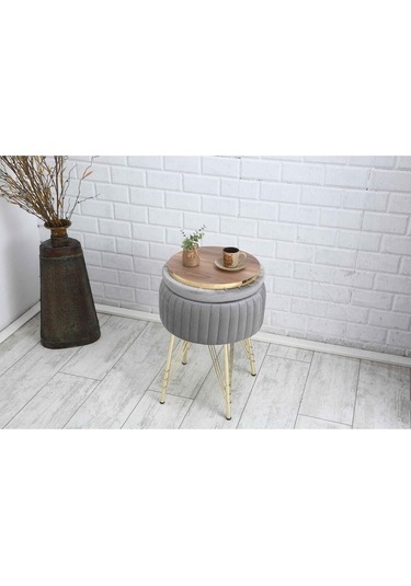 Bianco Metal Ayaklı Puflu Zigon Sehpa Altın Gümüş Gri Gold Silver Gray