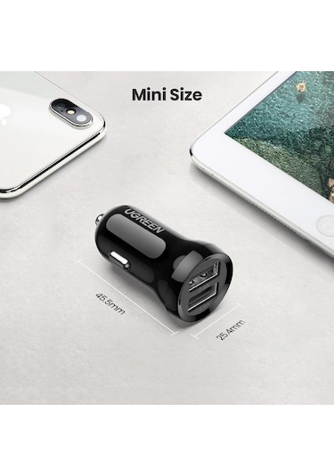 Ugreen Çift Portlu 24W Araç Çakmaklık Hızlı Şarj Cihazı