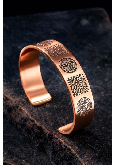 Erkek Bakır Bileklik - Zırh Ve Koruma Duaları Konseptli Erkek Kelepçe Bileklik Rose Gold