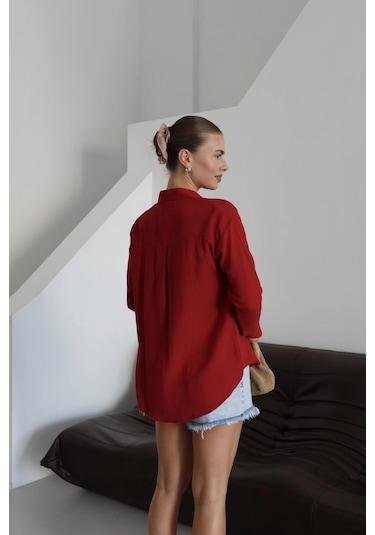 Kazax Tek Cepli Müslin Gömlek Bordo Pt Bordo