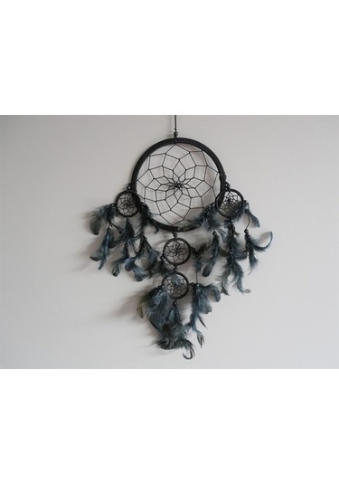 Üç Gözlü Siyah Rüya Kapanı / Dreamcatcher (16,5 Cm Çap)