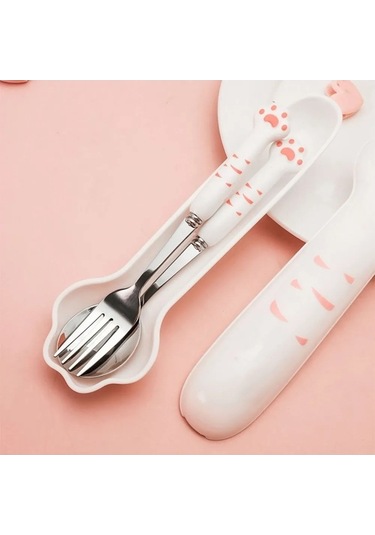 Fortunelane Stainless Steel Çelik Konforlu Kaşık-çatal Seti, Taşınabilir Kılıf İle, Isıya Dayanıklı, Yetişkin Ve Çocuklar İçin, Pembe