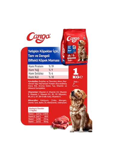 Cango Yetişkin Köpek Maması Etli Biftekli 1kg