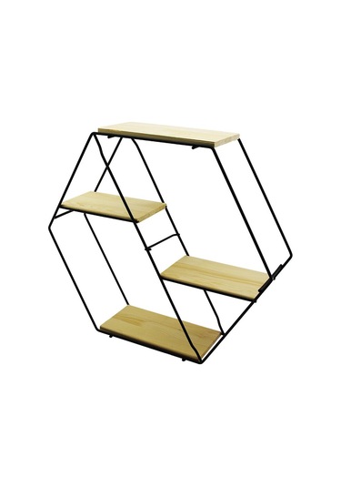 Petek - 4 Katlı Metal İskeletli - Ahşap Raflı Dekoratif Raf 60 X 14 X 53 Cm 4741 Ahşap - Ahşap
