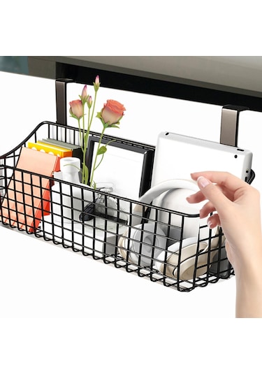 Suntek Asılı Duvar Sepeti Metal Tel Organizatör 12x6x40cm Siyah