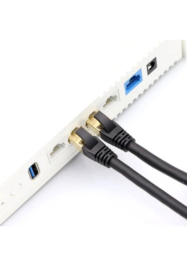 Springsun Cat8 Rj45 Ethernet Kablosu 40gbps 2000mhz - 26awg Saf Oksijensiz Bakır, Eşzamanlı Ekranlama, Karbon Siyah, 5 Metre Uzunluk