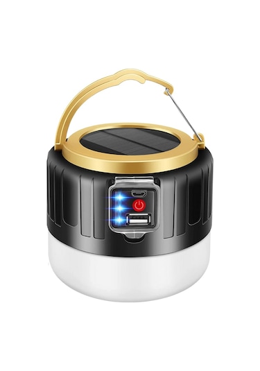 G-300W Kamp Lambası Solar Güneş Enerjili Led Şarjlı El Feneri Siyah