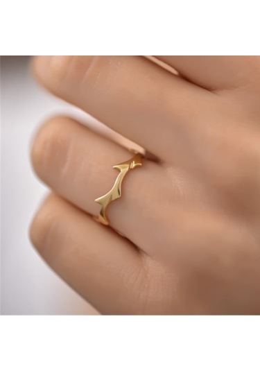 Taşsız Altın Yüzük - 14 Ayar Altın Dal Taşsız Minimal Kadın Yüzük - Eşe Sevgiliye Hediye Altın Yüzük Sarı Altın