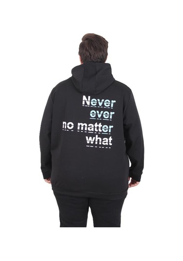 Starbattal Büyük Beden Kapüşonlu Sweat Double Face Never 25706 Sıyah Siyah