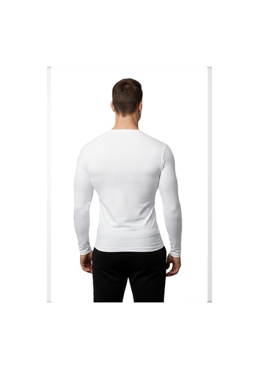 Deepsea Beyaz Dar Kalıp Likralı %90 Pamuk Erkek Sweatshirt Vücuda Oturan İnce Penye Sweat 2300423 Beyaz